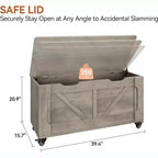 Acekool Storage Chest with Wheels, Wooden Trunk Bench 39.4 with Safety Hinges, 350 lb Support, Rounded Corners, Entryway, Living Room, Gray