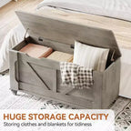 Acekool Storage Chest with Wheels, Wooden Trunk Bench 39.4 with Safety Hinges, 350 lb Support, Rounded Corners, Entryway, Living Room, Gray