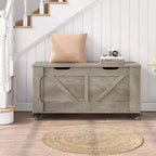 Acekool Storage Chest with Wheels, Wooden Trunk Bench 39.4 with Safety Hinges, 350 lb Support, Rounded Corners, Entryway, Living Room, Gray
