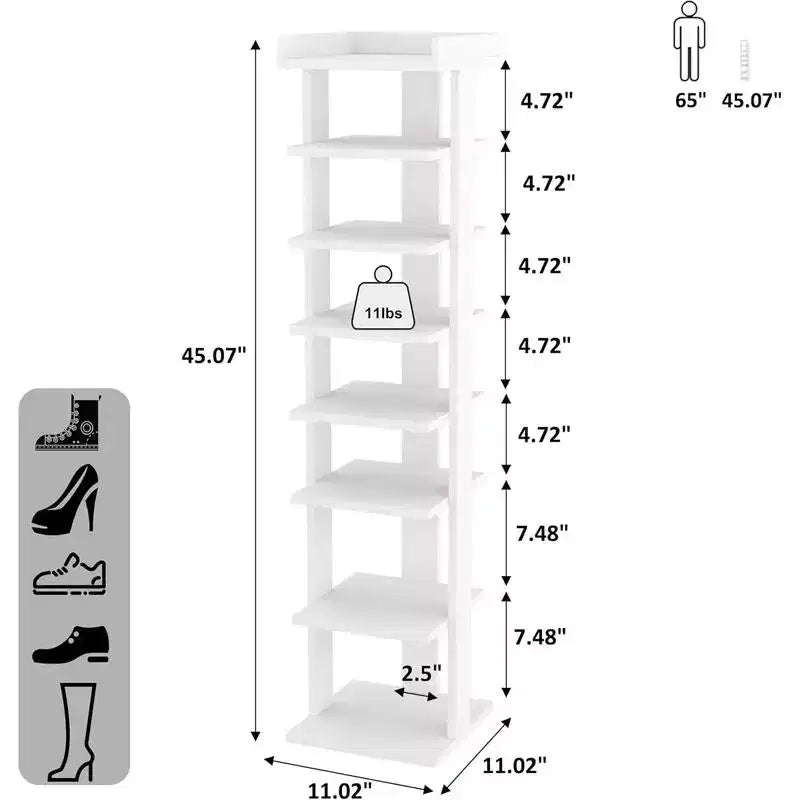 Tree City - Scarpiera verticale in legno Slim a 7 livelli, 114 cm, per ingresso, armadio e piccoli spazi, capacità 7-10 paia
