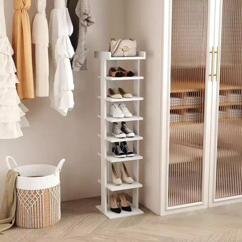 Tree City - Scarpiera verticale in legno Slim a 7 livelli, 114 cm, per ingresso, armadio e piccoli spazi, capacità 7-10 paia