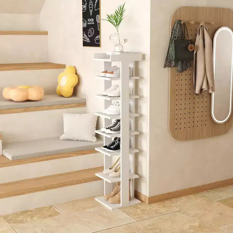 Tree City - Scarpiera verticale in legno Slim a 7 livelli, 114 cm, per ingresso, armadio e piccoli spazi, capacità 7-10 paia