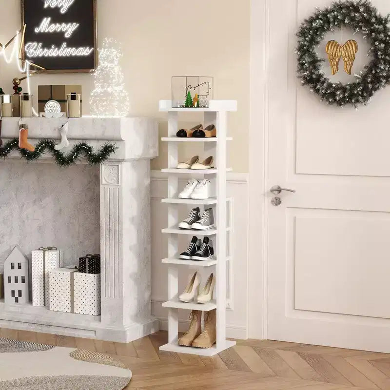 Tree City - Scarpiera verticale in legno Slim a 7 livelli, 114 cm, per ingresso, armadio e piccoli spazi, capacità 7-10 paia