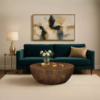 Royal Hampton Coffee Table | 35.5 Round Top | Drum Shaped Sandblasted Walnut Brown Mango Wood