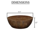 Royal Hampton Coffee Table | 35.5 Round Top | Drum Shaped Sandblasted Walnut Brown Mango Wood