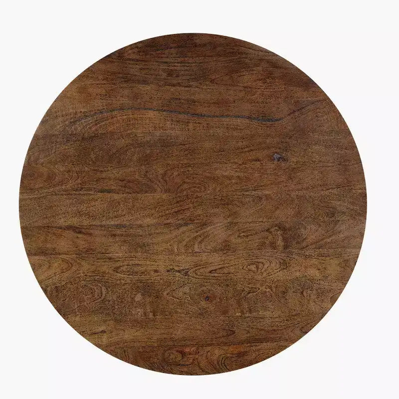 Royal Hampton Coffee Table | 35.5 Round Top | Drum Shaped Sandblasted Walnut Brown Mango Wood