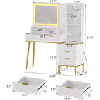 Acekool Fluted Vanity Desk with Mirror, 5 Drawers, Glass Shelves, Adjustable Lighting, Charging Ports, Bedroom Dressing Table, Wood color, 45 Inch