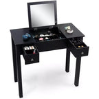 Acekool Vanity Table Set with Flip-Top Mirror, Removable Partition, 2 Drawers, Multi-Use Makeup Dressing Desk for Bedroom, Black, Mid Century Style