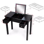 Acekool Vanity Table Set with Flip-Top Mirror, Removable Partition, 2 Drawers, Multi-Use Makeup Dressing Desk for Bedroom, Black, Mid Century Style