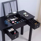 Acekool Vanity Table Set with Flip-Top Mirror, Removable Partition, 2 Drawers, Multi-Use Makeup Dressing Desk for Bedroom, Black, Mid Century Style