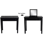 Acekool Vanity Table Set with Flip-Top Mirror, Removable Partition, 2 Drawers, Multi-Use Makeup Dressing Desk for Bedroom, Black, Mid Century Style