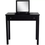 Acekool Vanity Table Set with Flip-Top Mirror, Removable Partition, 2 Drawers, Multi-Use Makeup Dressing Desk for Bedroom, Black, Mid Century Style