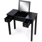 Acekool Vanity Table Set with Flip-Top Mirror, Removable Partition, 2 Drawers, Multi-Use Makeup Dressing Desk for Bedroom, Black, Mid Century Style