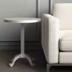 HomeRoots 22 White Solid Wood and Metal Height Adjustable Round Pedestal End Table