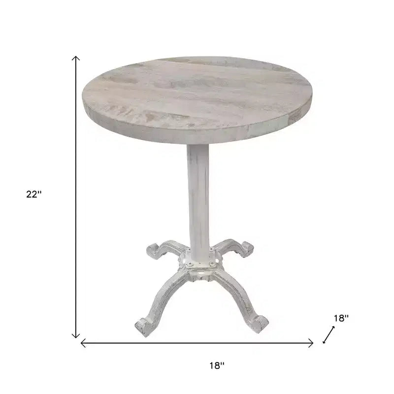 HomeRoots 22 White Solid Wood and Metal Height Adjustable Round Pedestal End Table