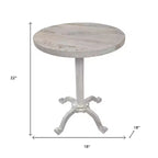 HomeRoots 22 White Solid Wood and Metal Height Adjustable Round Pedestal End Table