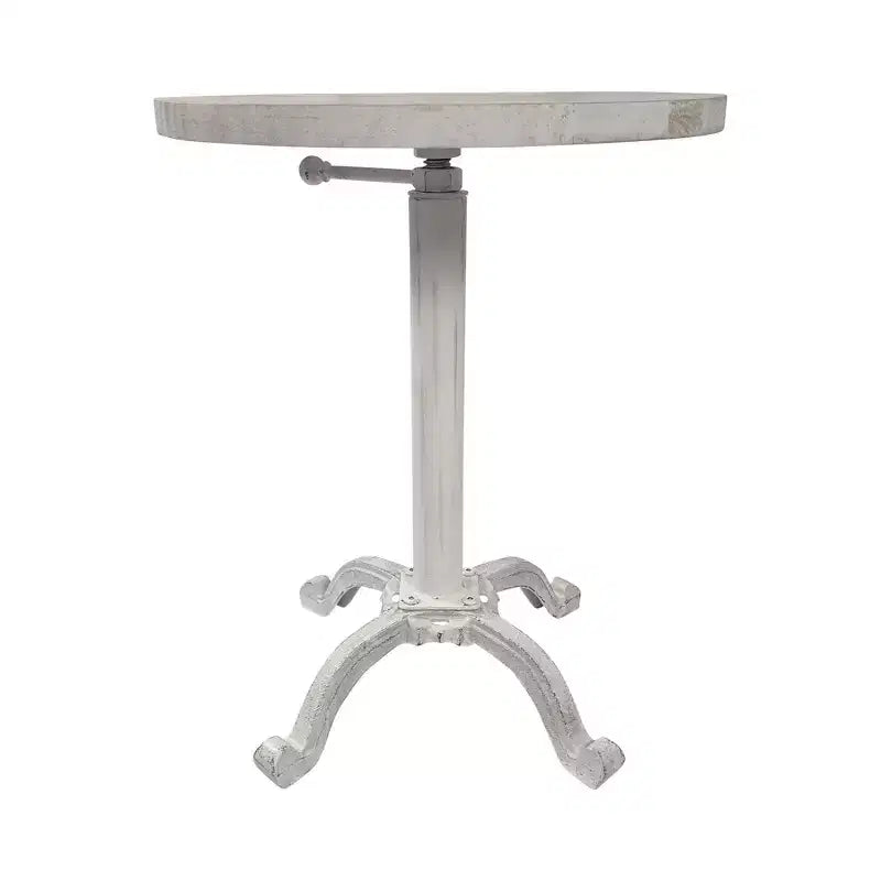 HomeRoots 22 White Solid Wood and Metal Height Adjustable Round Pedestal End Table
