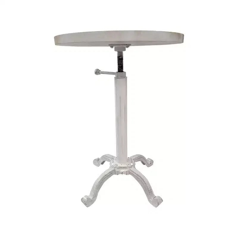 HomeRoots 22 White Solid Wood and Metal Height Adjustable Round Pedestal End Table