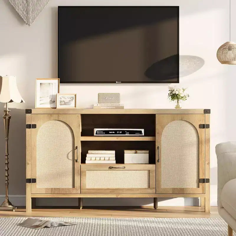 47.2 Farmhouse Buffet Cabinet - Rattan Decor Kitchen Sideboard with Storage for Living Room & Entryway,Natural