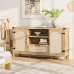 47.2 Farmhouse Buffet Cabinet - Rattan Decor Kitchen Sideboard with Storage for Living Room & Entryway,Natural