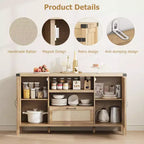 47.2 Farmhouse Buffet Cabinet - Rattan Decor Kitchen Sideboard with Storage for Living Room & Entryway,Natural