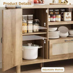 47.2 Farmhouse Buffet Cabinet - Rattan Decor Kitchen Sideboard with Storage for Living Room & Entryway,Natural