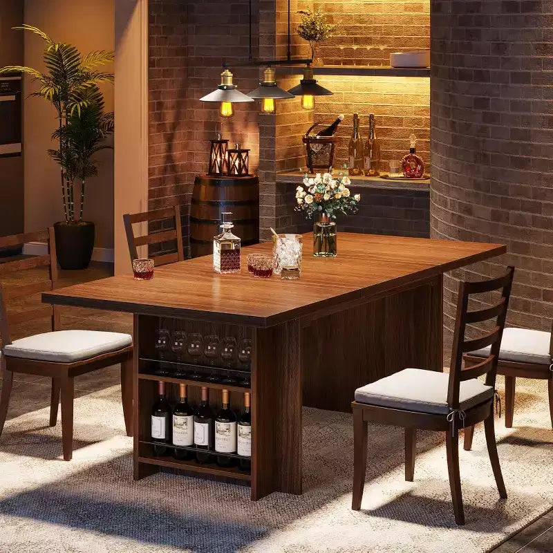 Lantine Farmhouse Dining Table for 4-6, 62.99Rectangular Dining Table with Storage for Kitchen, Living Room