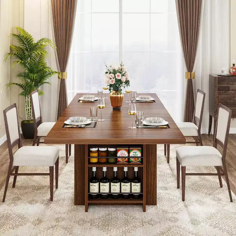Lantine Farmhouse Dining Table for 4-6, 62.99Rectangular Dining Table with Storage for Kitchen, Living Room