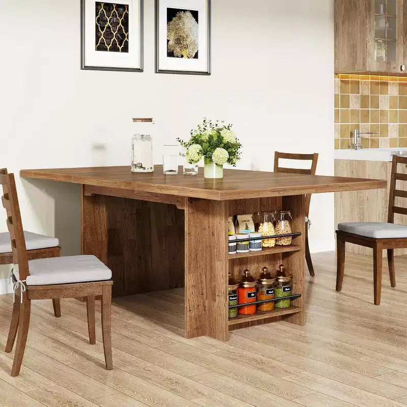 Lantine Farmhouse Dining Table for 4-6, 62.99Rectangular Dining Table with Storage for Kitchen, Living Room