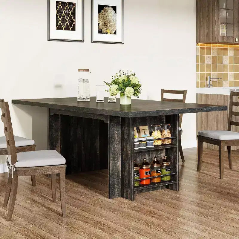 Lantine Farmhouse Dining Table for 4-6, 62.99Rectangular Dining Table with Storage for Kitchen, Living Room