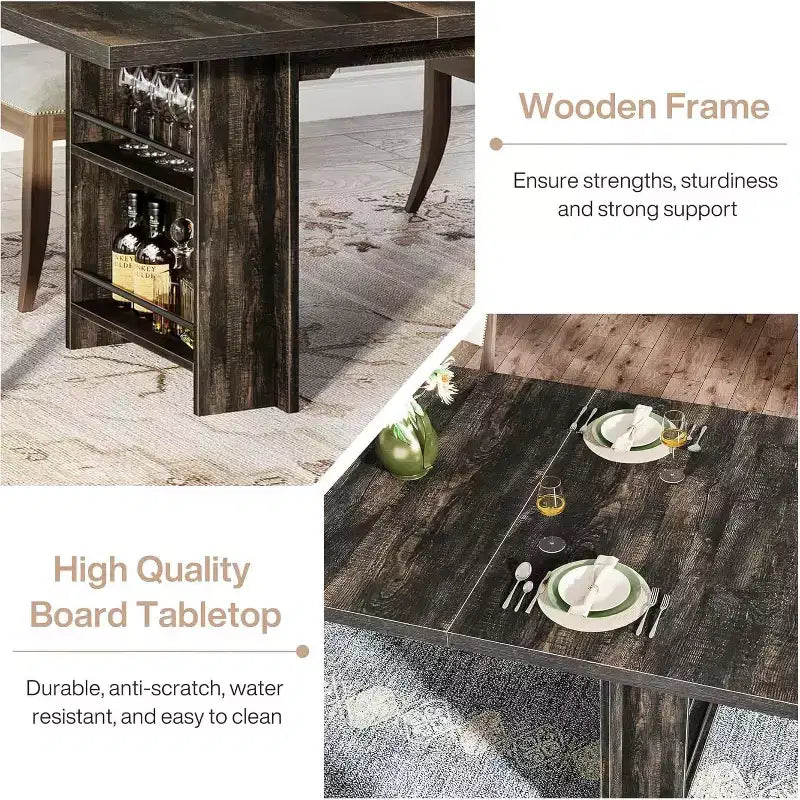 Lantine Farmhouse Dining Table for 4-6, 62.99Rectangular Dining Table with Storage for Kitchen, Living Room