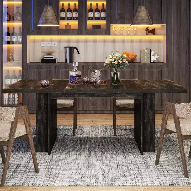 Lantine Farmhouse Dining Table for 4-6, 62.99Rectangular Dining Table with Storage for Kitchen, Living Room