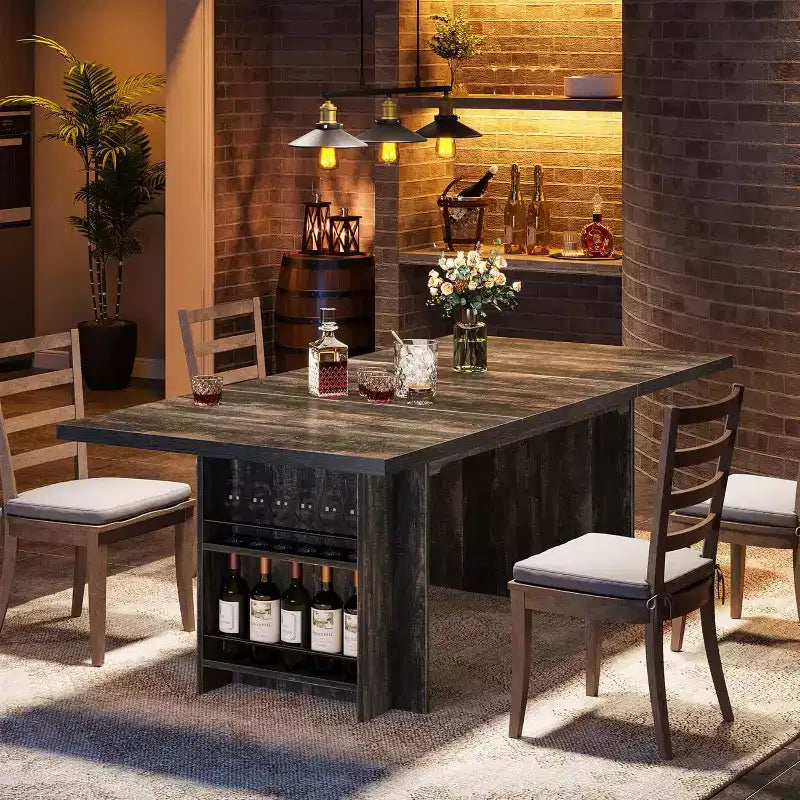 Lantine Farmhouse Dining Table for 4-6, 62.99Rectangular Dining Table with Storage for Kitchen, Living Room