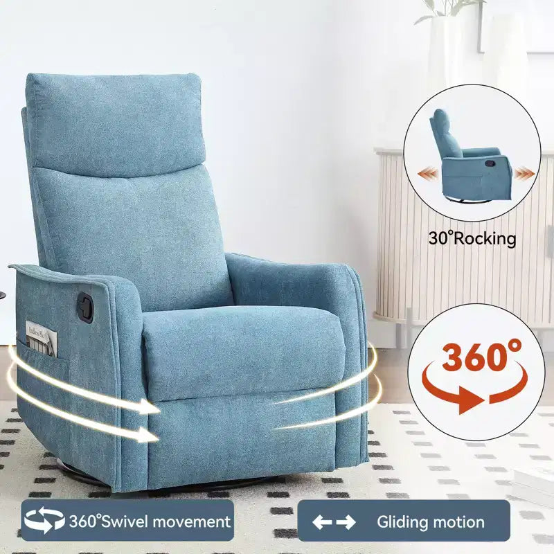 Heat Massage Manual Recliner Chair with Rocker and Swivel in Fabric for Living Room