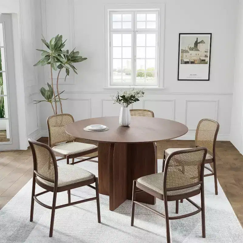 MAYEERTY 45 Wood Round Dining Table for 4, Farmhouse Modern Kitchen & Dining Room Table