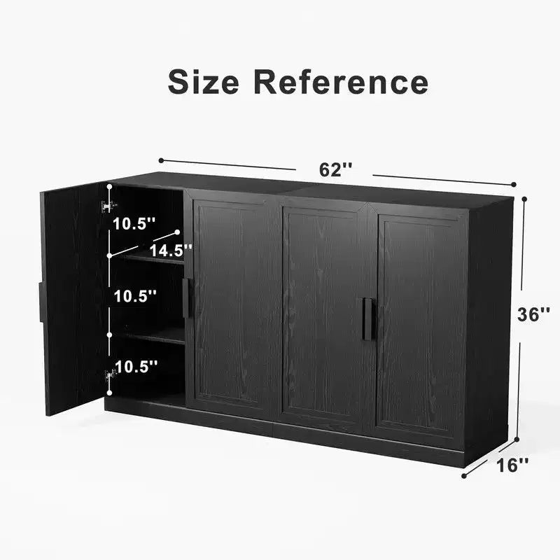 PexFix 62 L x 36 A Credenza Buffet Mobile Dispensa da Cucina Stile Rustico con Ripiani Regolabili per Cucina Sala da Pranzo Soggiorno Nero
