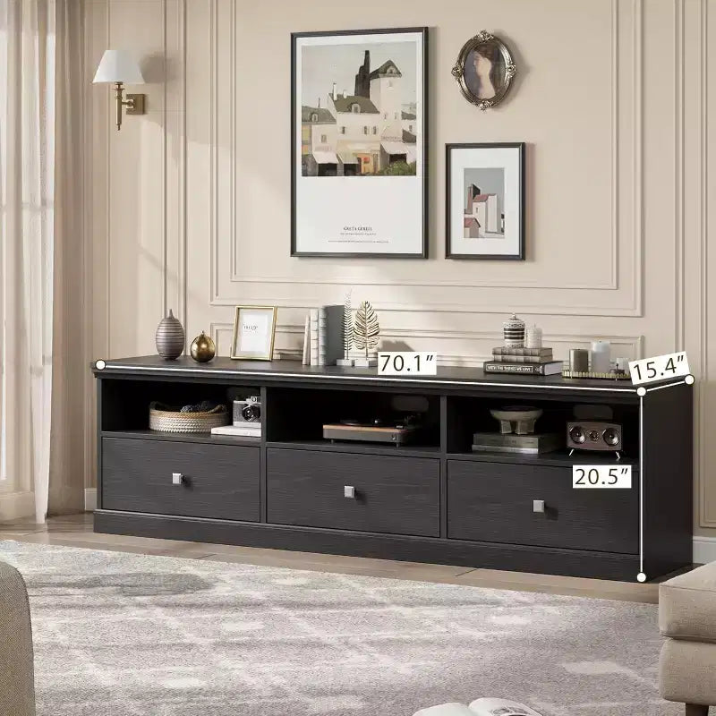 Mobile TV per televisori da 75 pollici, mobile da soggiorno moderno di metà secolo con cassetto portaoggetti, console TV in legno per soggiorno