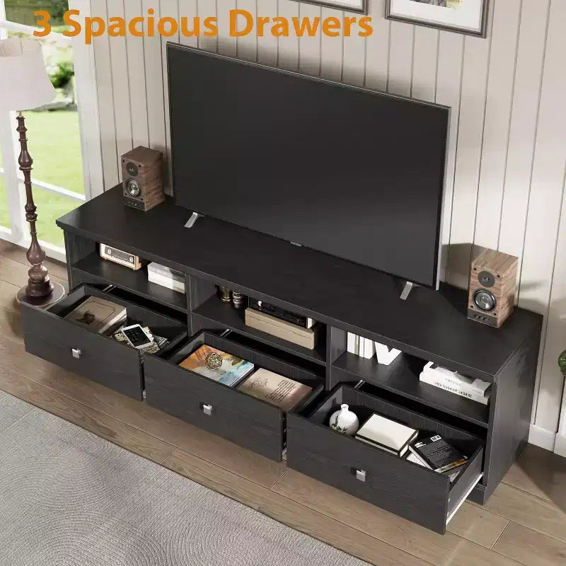 Mobile TV per televisori da 75 pollici, mobile da soggiorno moderno di metà secolo con cassetto portaoggetti, console TV in legno per soggiorno