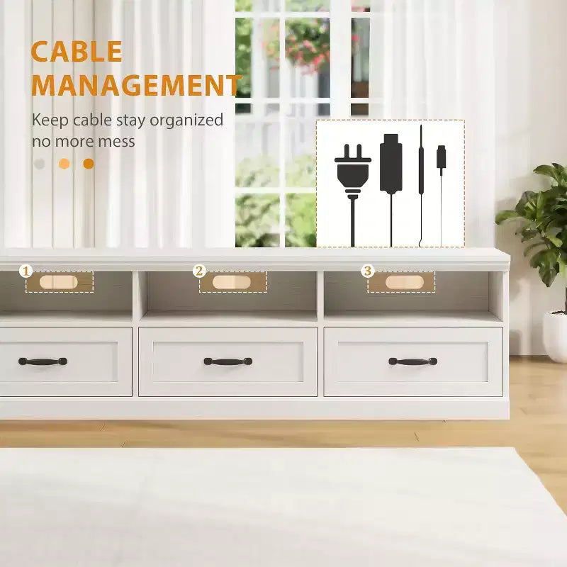 Mobile TV per televisori da 75 pollici, mobile da soggiorno moderno di metà secolo con cassetto portaoggetti, console TV in legno per soggiorno