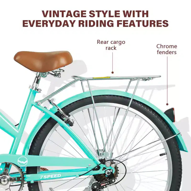 Bicicletta da città Hykolity da 26 pollici Beach Cruiser 7 velocità da donna con portapacchi posteriore, parafanghi anteriori e posteriori in acciaio ad alto tenore di carbonio e cestino