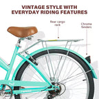 Bicicletta da città Hykolity da 26 pollici Beach Cruiser 7 velocità da donna con portapacchi posteriore, parafanghi anteriori e posteriori in acciaio ad alto tenore di carbonio e cestino
