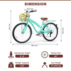 Bicicletta da città Hykolity da 26 pollici Beach Cruiser 7 velocità da donna con portapacchi posteriore, parafanghi anteriori e posteriori in acciaio ad alto tenore di carbonio e cestino