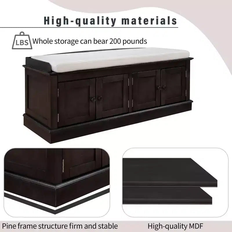 GDFStudio Mike Storage Shoe Bench with Doors and Adjustable Shelves