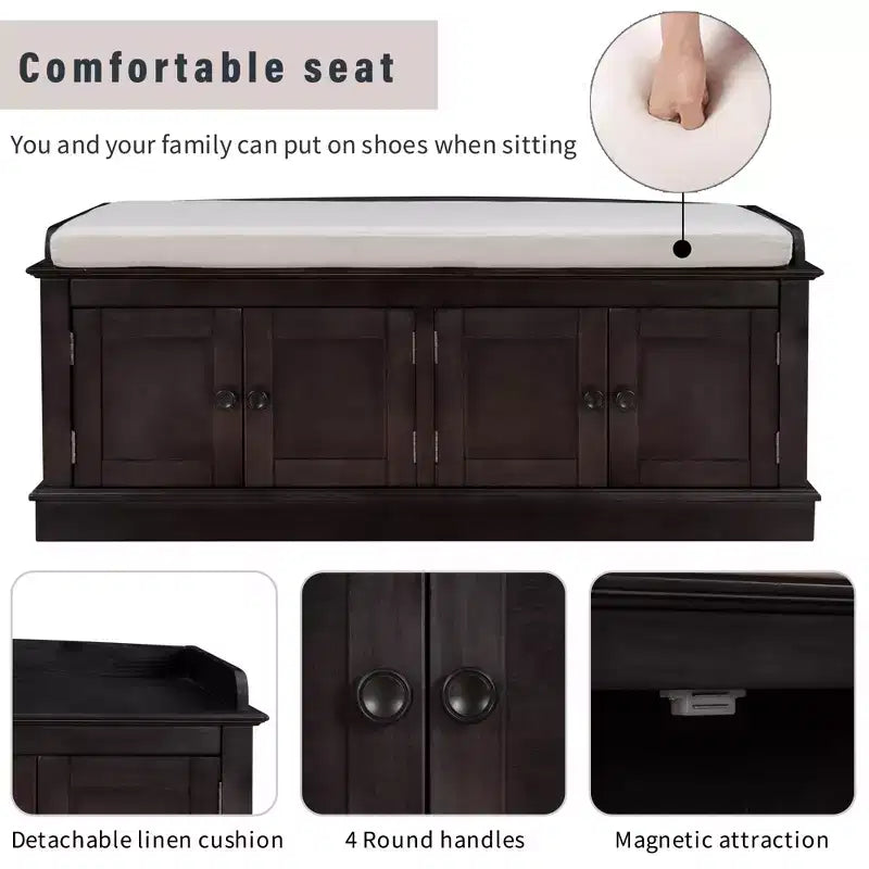 GDFStudio Mike Storage Shoe Bench with Doors and Adjustable Shelves