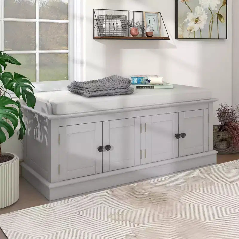 GDFStudio Mike Storage Shoe Bench with Doors and Adjustable Shelves