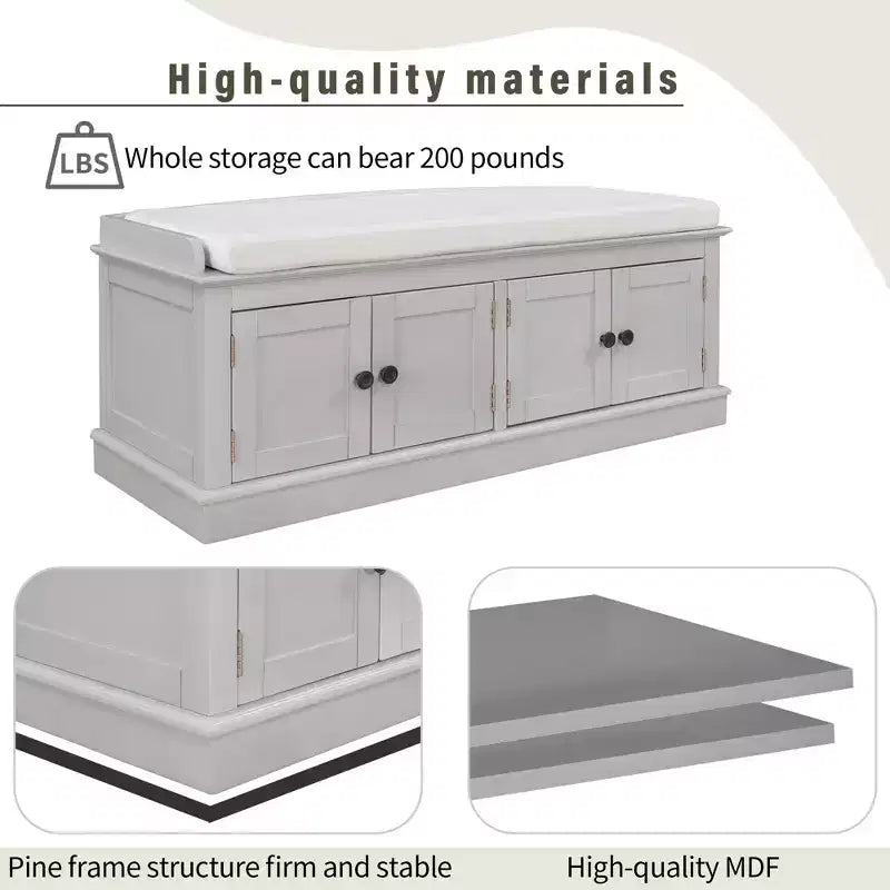 GDFStudio Mike Storage Shoe Bench with Doors and Adjustable Shelves