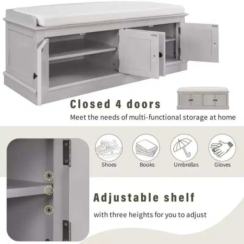GDFStudio Mike Storage Shoe Bench with Doors and Adjustable Shelves