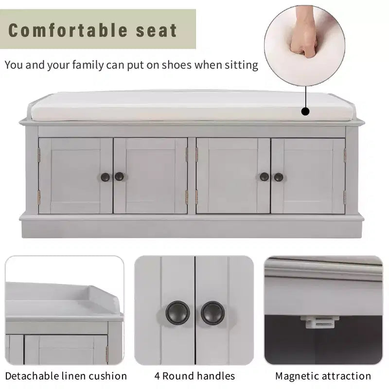 GDFStudio Mike Storage Shoe Bench with Doors and Adjustable Shelves