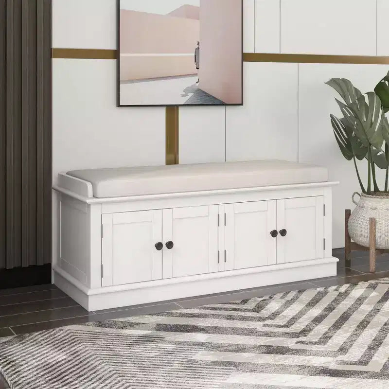 GDFStudio Mike Storage Shoe Bench with Doors and Adjustable Shelves