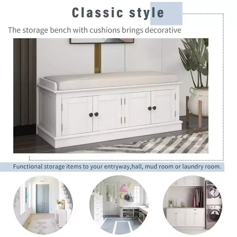 GDFStudio Mike Storage Shoe Bench with Doors and Adjustable Shelves